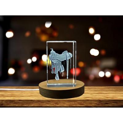 Crystal Cowboy Saddle 3D Engraved Trophy Award - Western Art