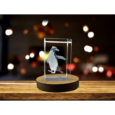 Macaroni Penguin 3D Engraved Crystal Trophy Award w/LED Base Light