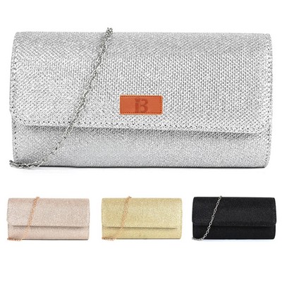 Women's Glitter Clutch Purse with Chain for Wedding & Party
