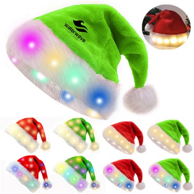Christmas Hat Colorful LED Lights Plush Santa Hat