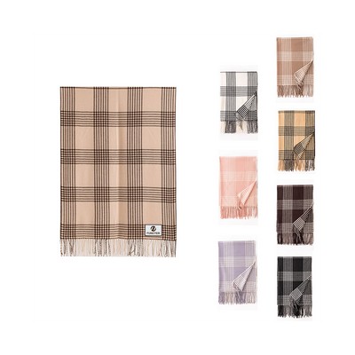 Plaid Faux Cashmere (Polyester) Scarf-Screen Printing 25.6"x 78.7"