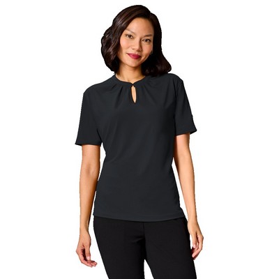 Ladies' Matte Jersey Keyhole Neckline Short Sleeve Blouse