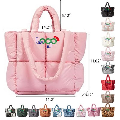 Light Winter Down Cotton Padded Quilted Tote Bag