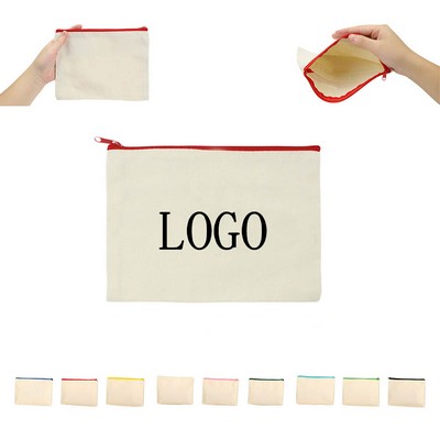 Canvas Zippered Pouch for Pens and Makeup