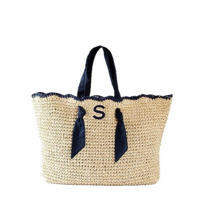 Embroidered Straw Woven Tote Bag Large Capacity Handcrafted Shoulder Bag Retro Floral Vacation