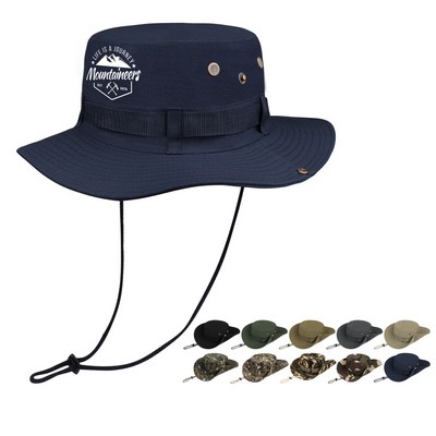 Wide Brim Jungle Boonie Bucket Hat W/ Chin Strap