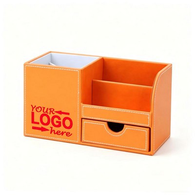 Leather Desk Organizer with Drawers