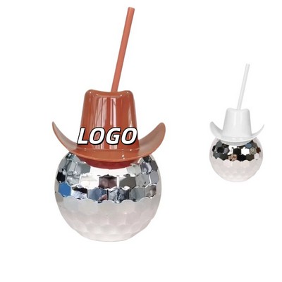 20Oz Electroplated Cowboy Hat Disco Ball Straw Cup