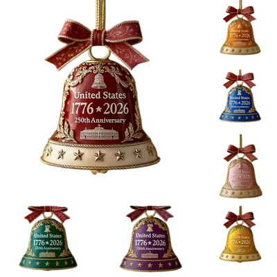 USA 250th Anniversary Acrylic Bell Ornament - 2D Flat Patriotic Car Hanging Decor