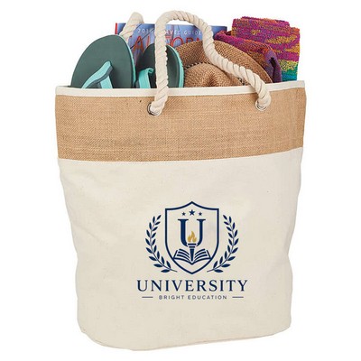12 oz. Cotton Canvas & Jute Rope Tote-15.25"x18.5"